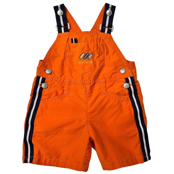 Gymboree Other - Gymboree Vintage Y2K 2001 Overalls Surfs Up Orange Navy Cotton Blend 0-3 Months